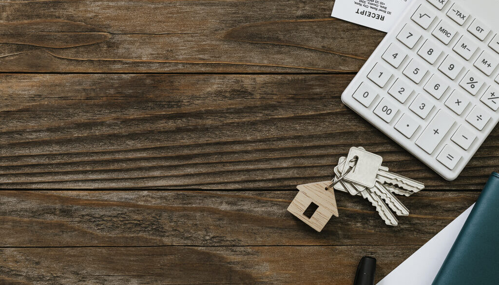 Real estate wooden table finance and budgeting concept