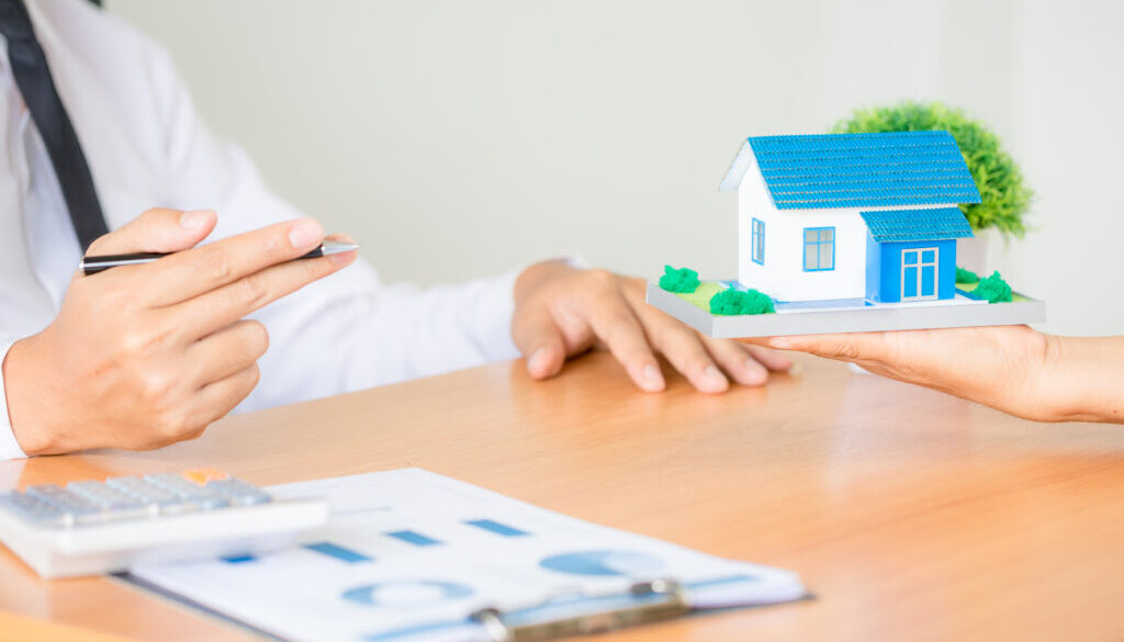 Real estate broker agent presenting and consult to customer to d